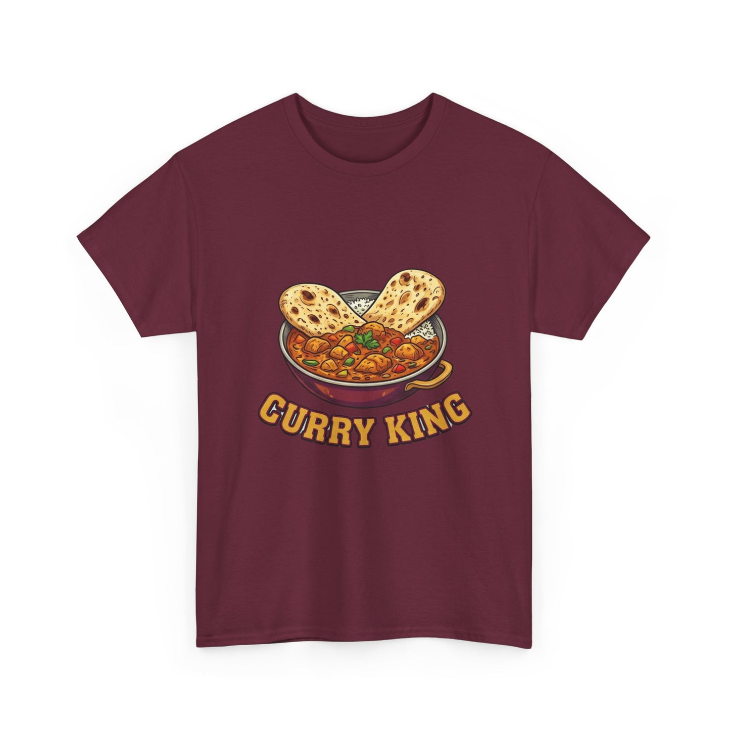 Curry King T-Shirt — Funny Indian Food Graphic Tee with Naan & Curry Bowl